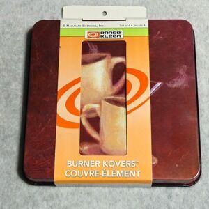 Range Kleen Hallmark Coffee Theme Burner Covers Set of 4 Square Burgundy NEW